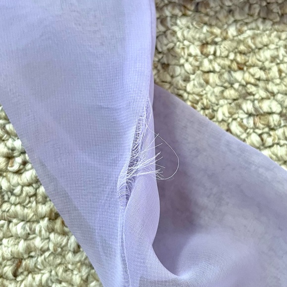 Vintage Miss Elliette purple ruffle midi dress with sheer sleeves and a tie belt - Picture 6 of 9